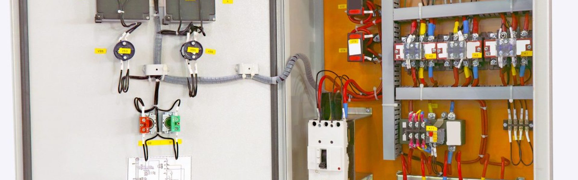 Residential electrical service panel with circuit breakers